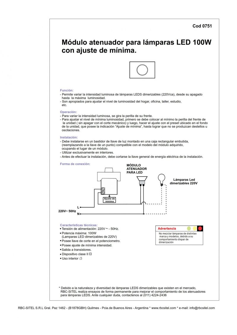 Cód. 0751 - Módulo Atenuador Lámparas LED- 100W - 2 cables - Imagen 2