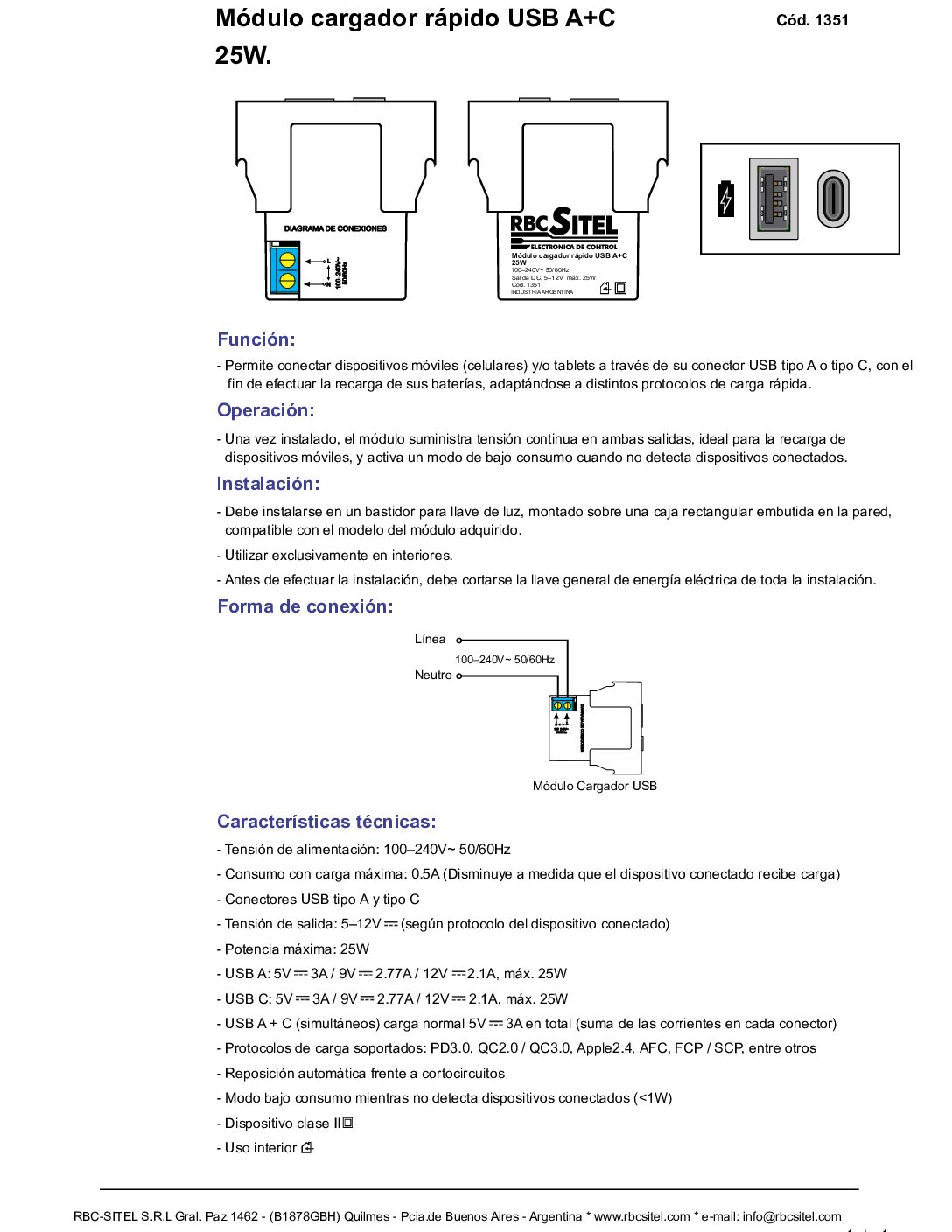 Cód. 1351 - Cargadores USB 3A combinado A + C - Imagen 3