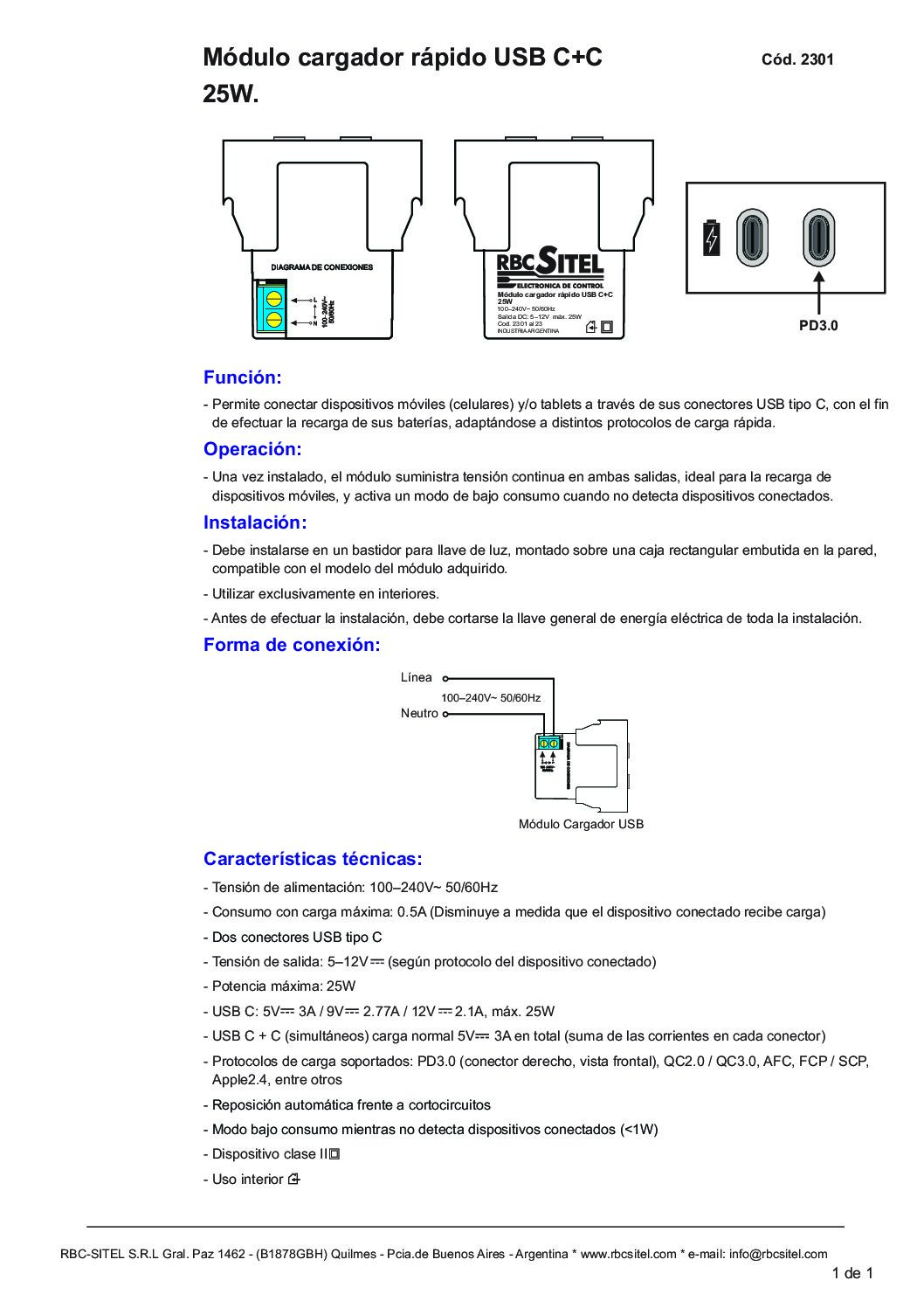 Cód. 2301 - Cargadores USB 3A - doble ficha C - Imagen 3