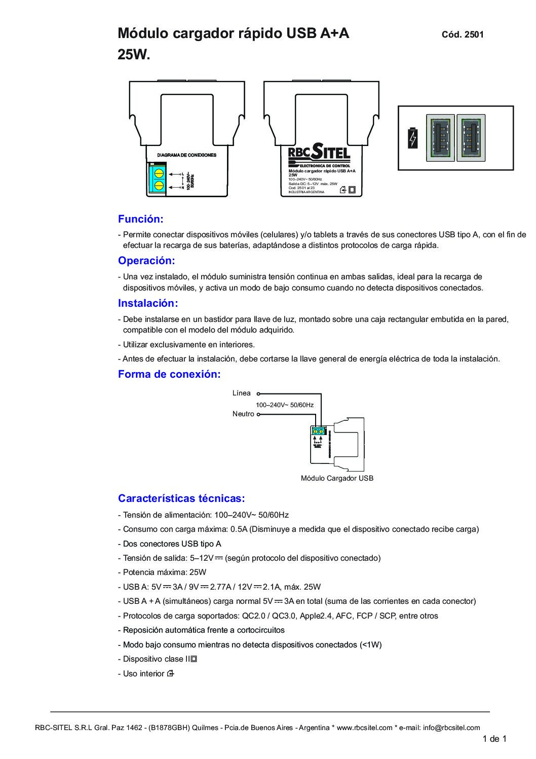 Cód. 2501 - Cargadores USB 3Amper - carga rápida - Imagen 2