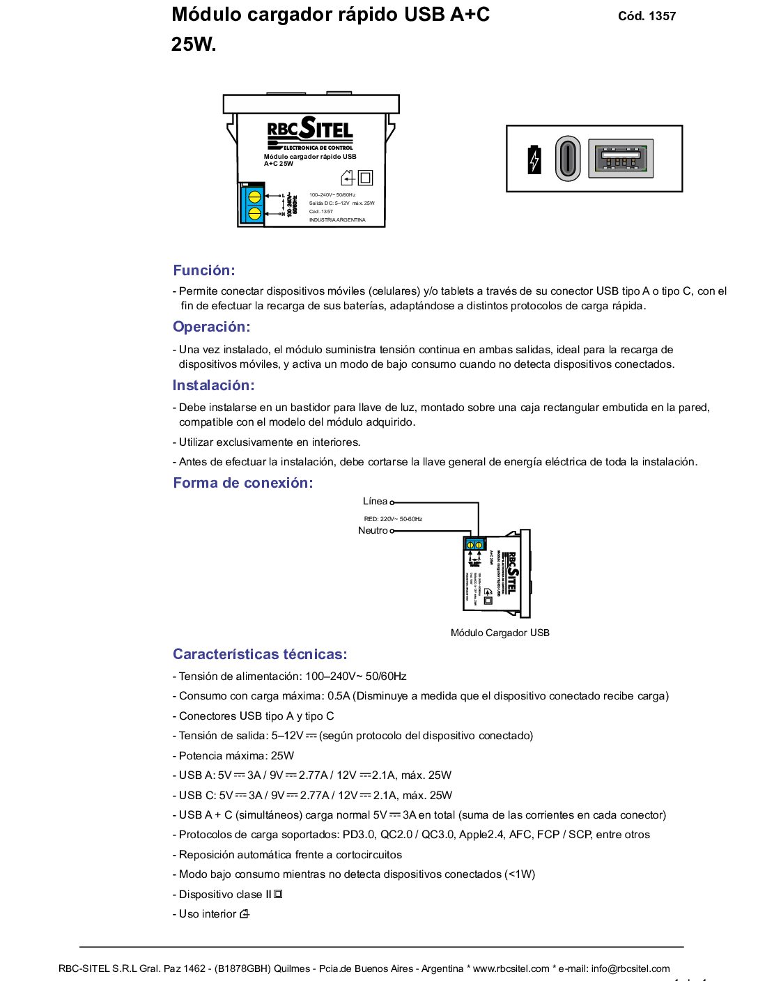 Cód. 1351 - Cargadores USB 3A combinado A + C - Imagen 4